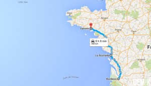 Ruta en coche Burdeos hasta Vannes (Bretaña)